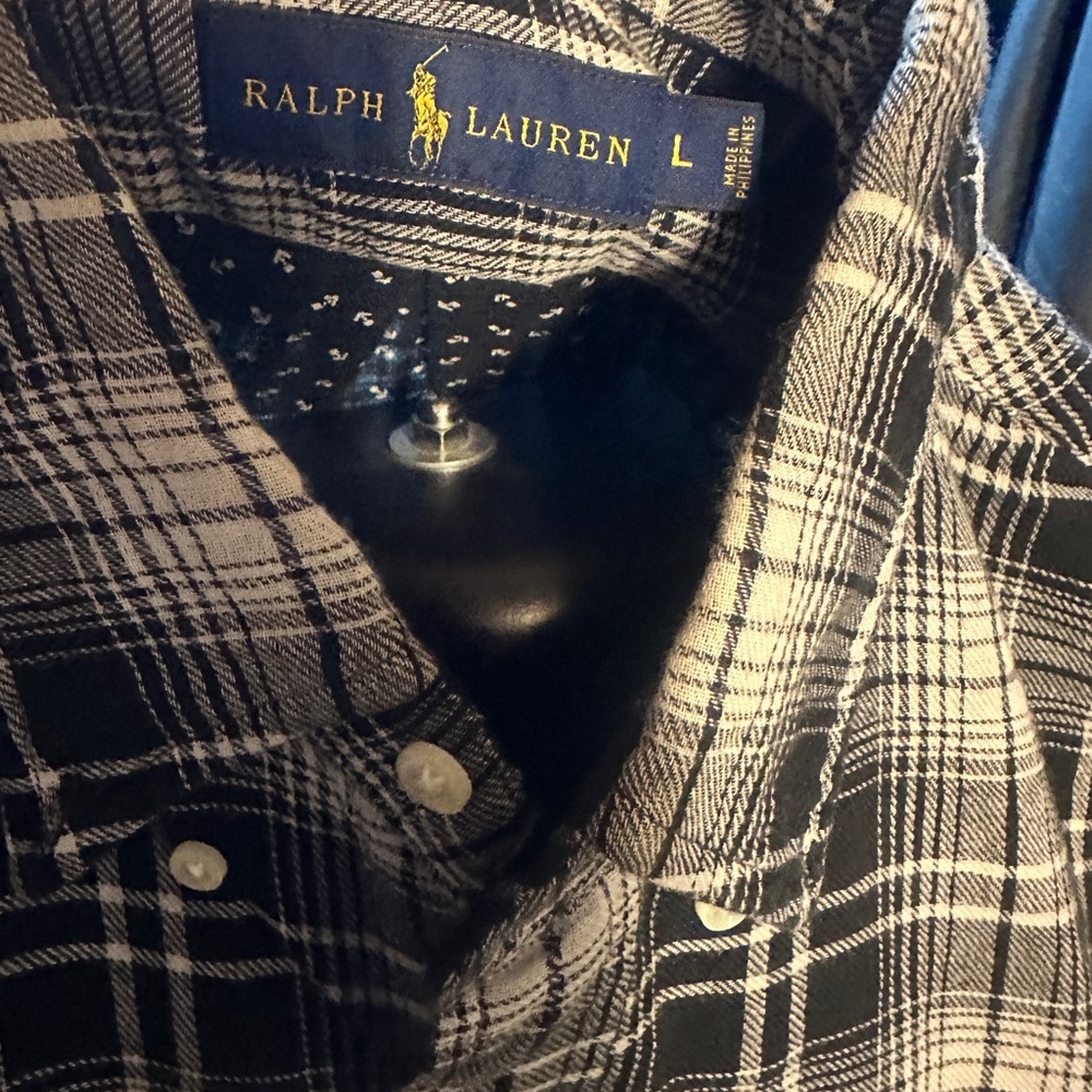 Men's Black and White Plaid Shirt-Ralph Lauren men’s button up-size Large-#499 - Picture 2 of 2